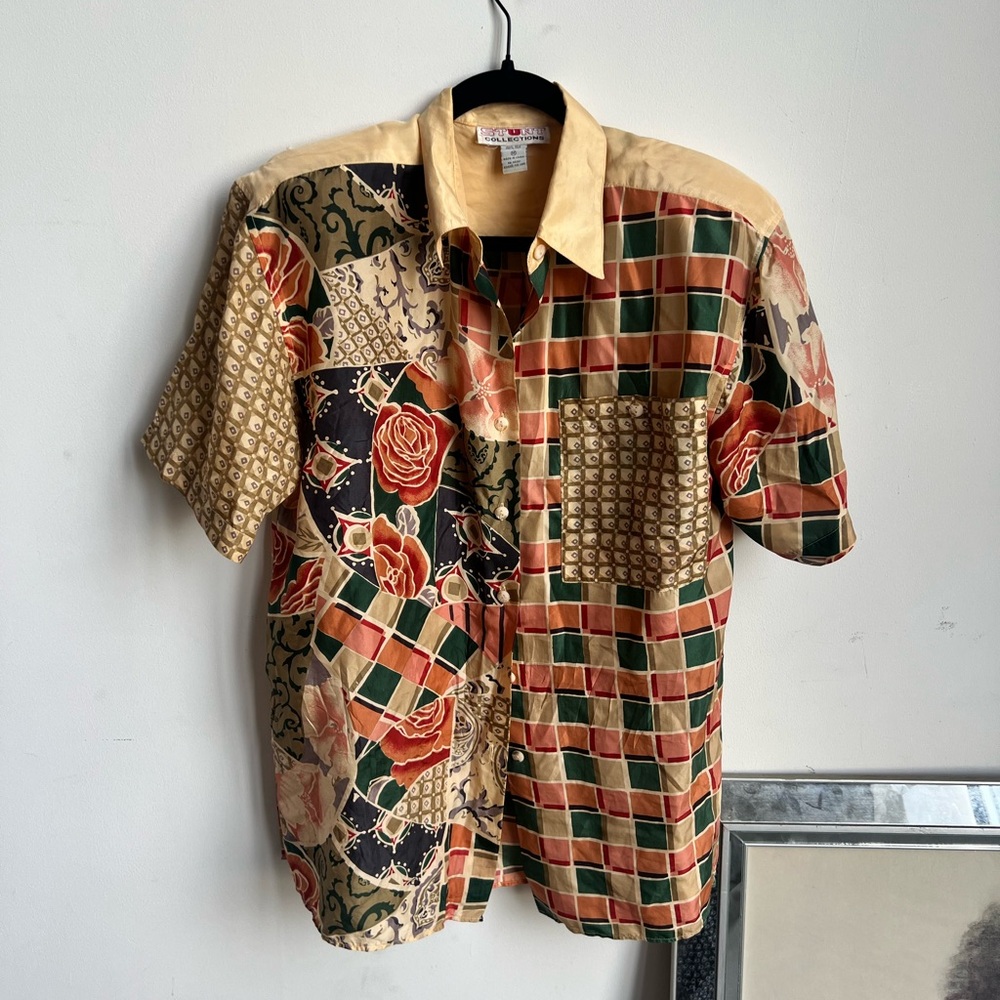 Vintage Silk Patchwork Button Down - image 1